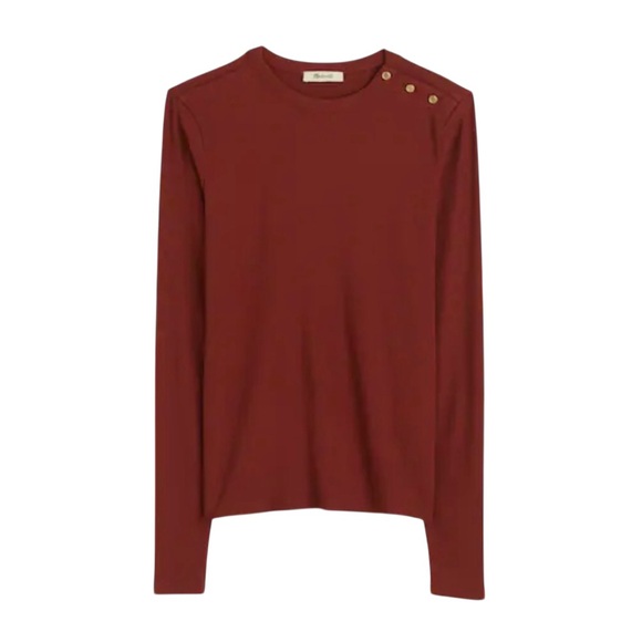 Madewell Ribbed Crewneck Long Sleeved Top with Shoulder Button Details NWT M - Picture 5 of 13
